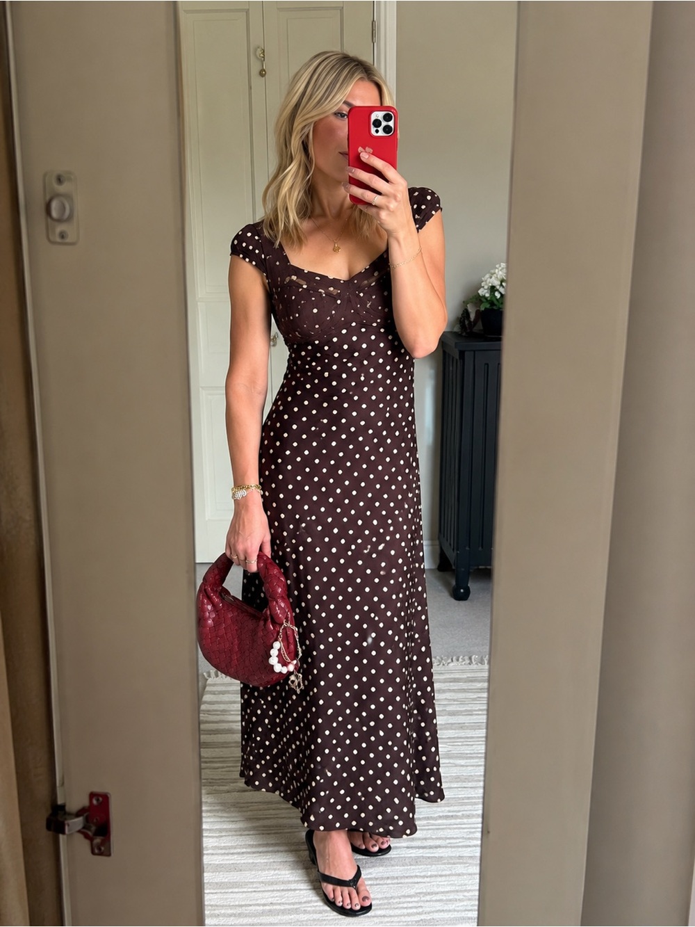 Thirty Thirty Brown Polka Dot Lace Maxi Dress – Size L – NWT